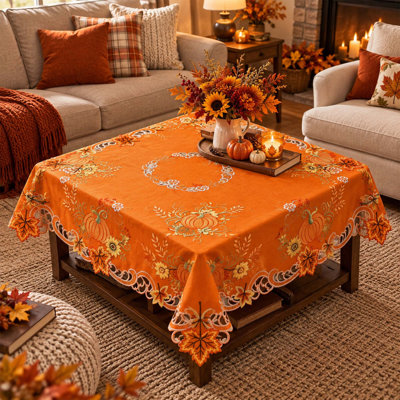 Nappe carrée brodée d'automne de 86 cm (34 po) avec motif citrouille et tournesol
