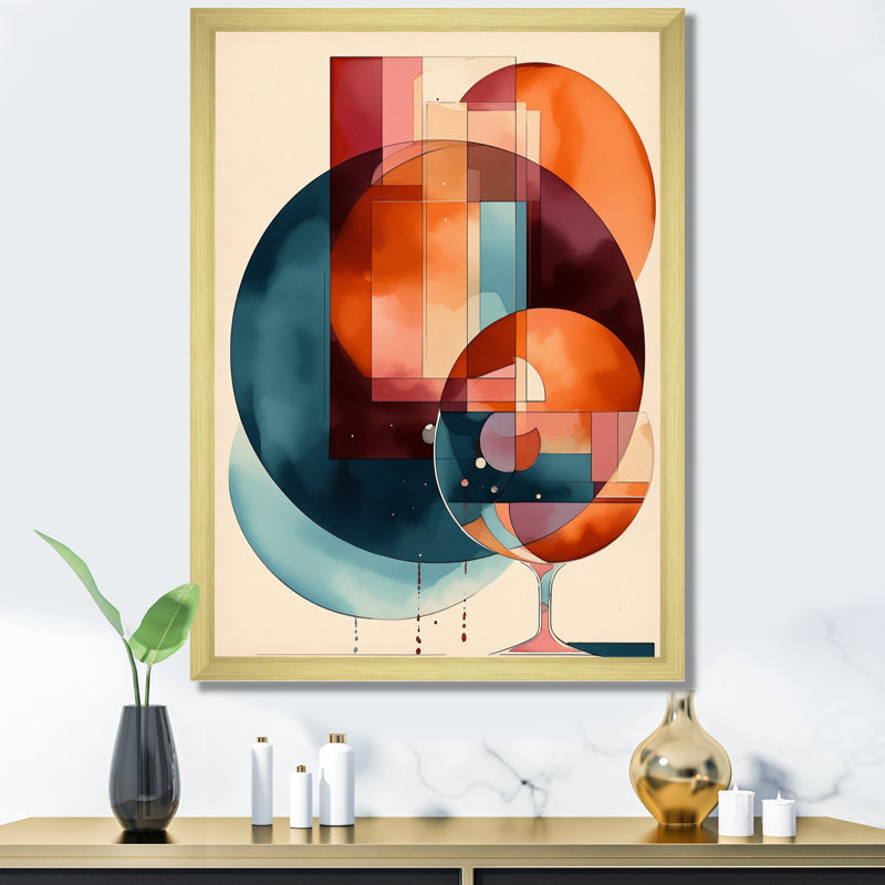 Albia Rhythms géométrique orange III, H 20 po x l 12 po x P 1 po, Encadrement doré