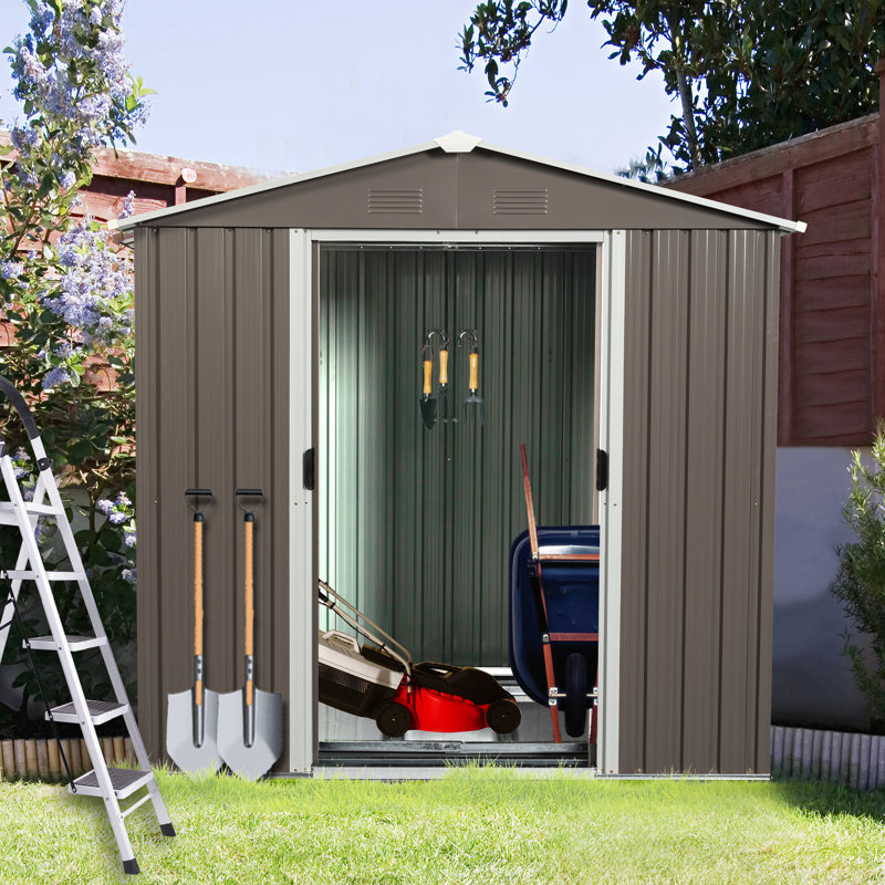 6Ft X 5Ft Metal Storage Shed Gray - Galvanized Iron Build For Long-Lasting Use Outdoor And Functional Living, Gray Brown