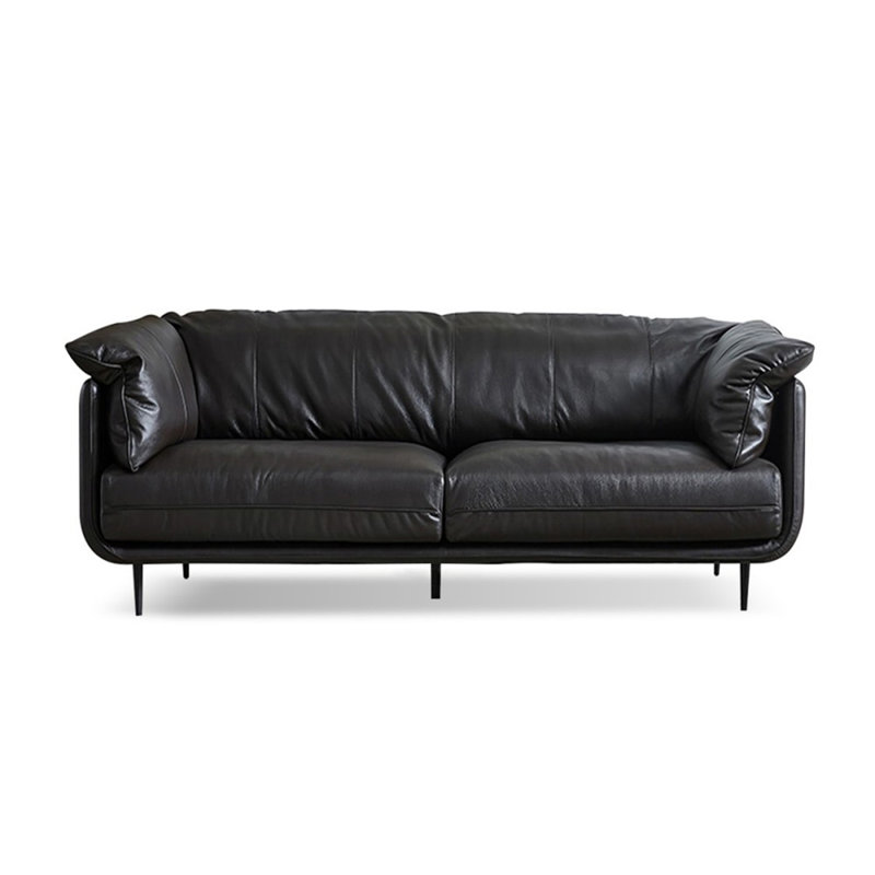 Causeuse-coussin en cuir véritable couleur café noir, Café noir