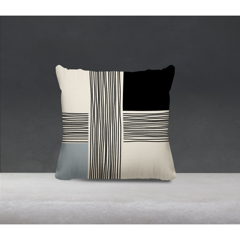 Cassie Abstract Outdoor Reversible Throw Pillow, 15"H x 15"W, Gray/Cream/Black