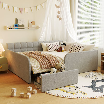 Nava Full Size Upholstered Kids Floor Bed,Daybed with Storage Drawer