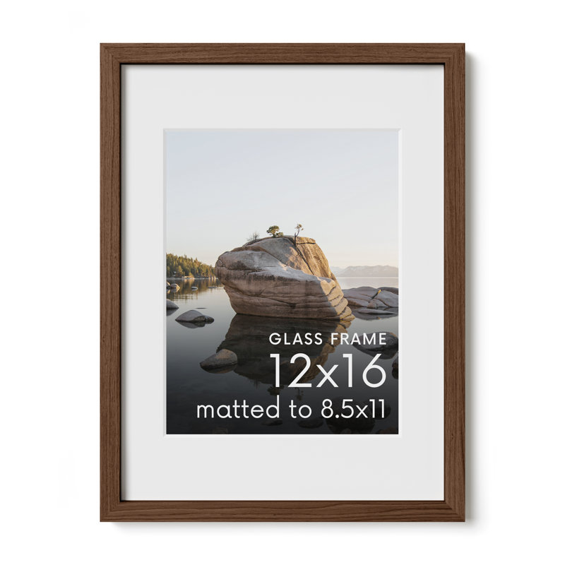 Cadre photo en bois massif avec verre, Noyer, L 12 po x H 16 po