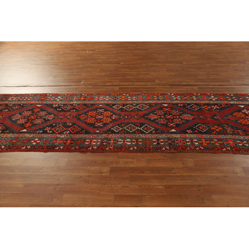 Tapis de couloir antiquité à teinture végétale pré-1900 Kazak
