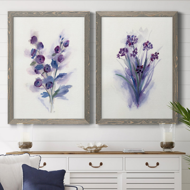 «Pretty in Purple I», ensemble de 2 reproductions d'art, H 31,5 po x l 47 po x P 1,5 po, Toile avec cadre gris, Pas de tapis