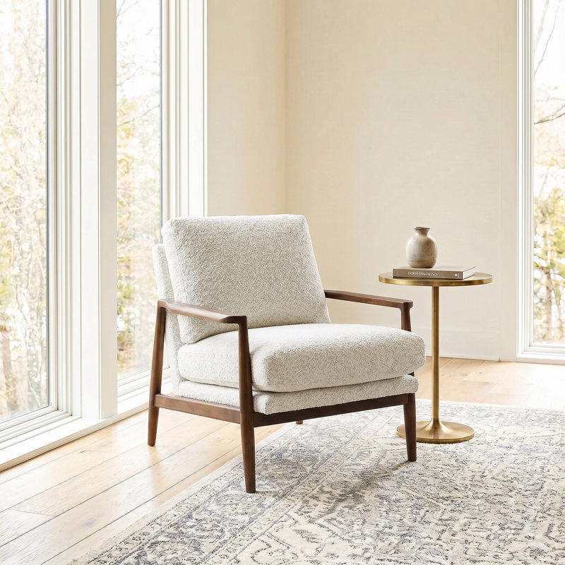 Fauteuil d'appoint carré Boucle avec structure en bois de chêne massif
