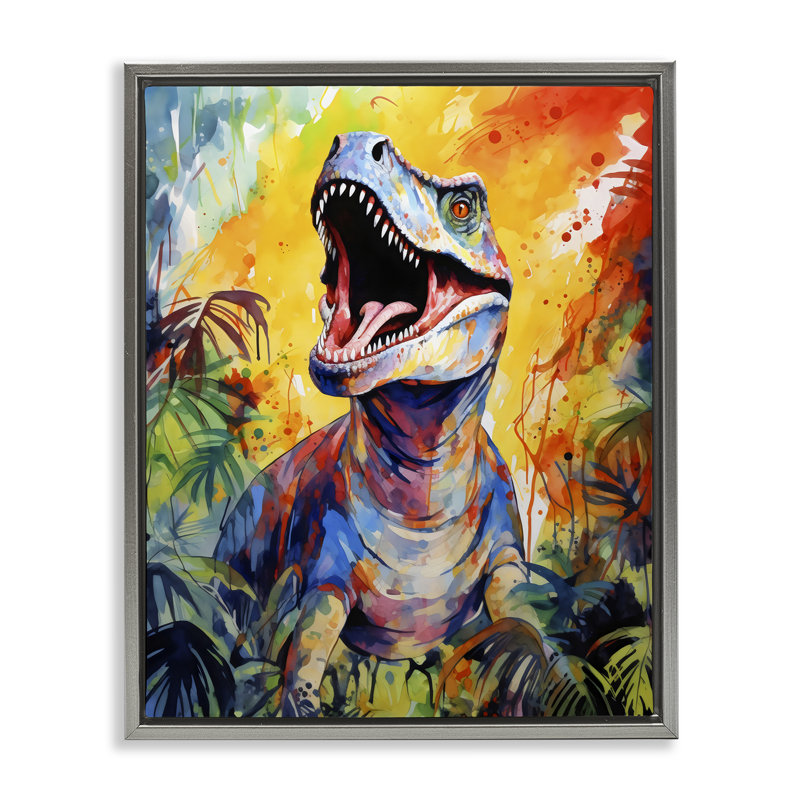 Cadre flottant Fierce Roaring T-Rex, design par Creative Studio, Cadre flottant gris lustré, H 21 po x l 17 po