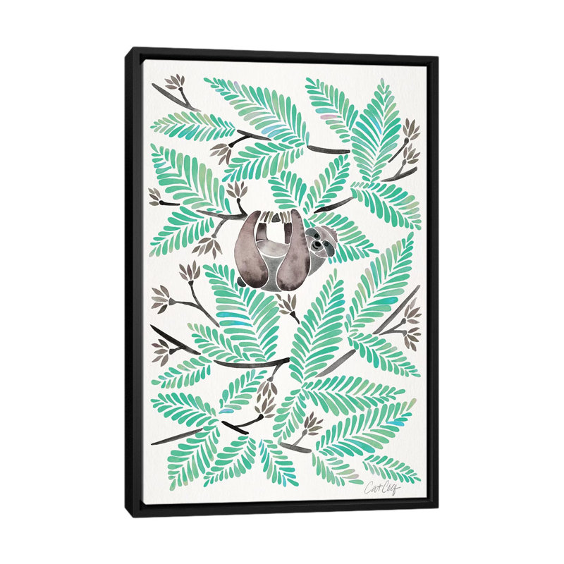 Paresseux Strickler Mint, H 60 po x l 40po x P 1,5 po, Toile encadrée noire, Pas de tapis