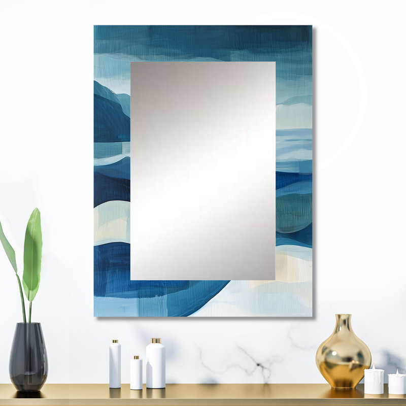 «Blue Ethereal Coastal Horizon II», miroir mural de paysages, art décoratif, 32 po x 24 po