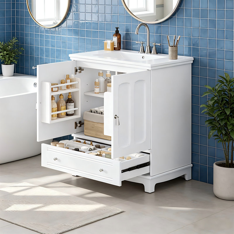 Meuble-lavabo 30 po avec lavabo en céramique, Blanc