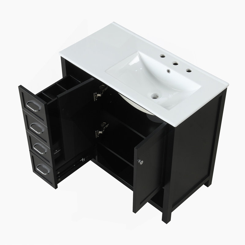 Meuble-lavabo avec comptoir d'évier, meuble-lavabo avec tablette ouverte, deux portes et deux tiroirs