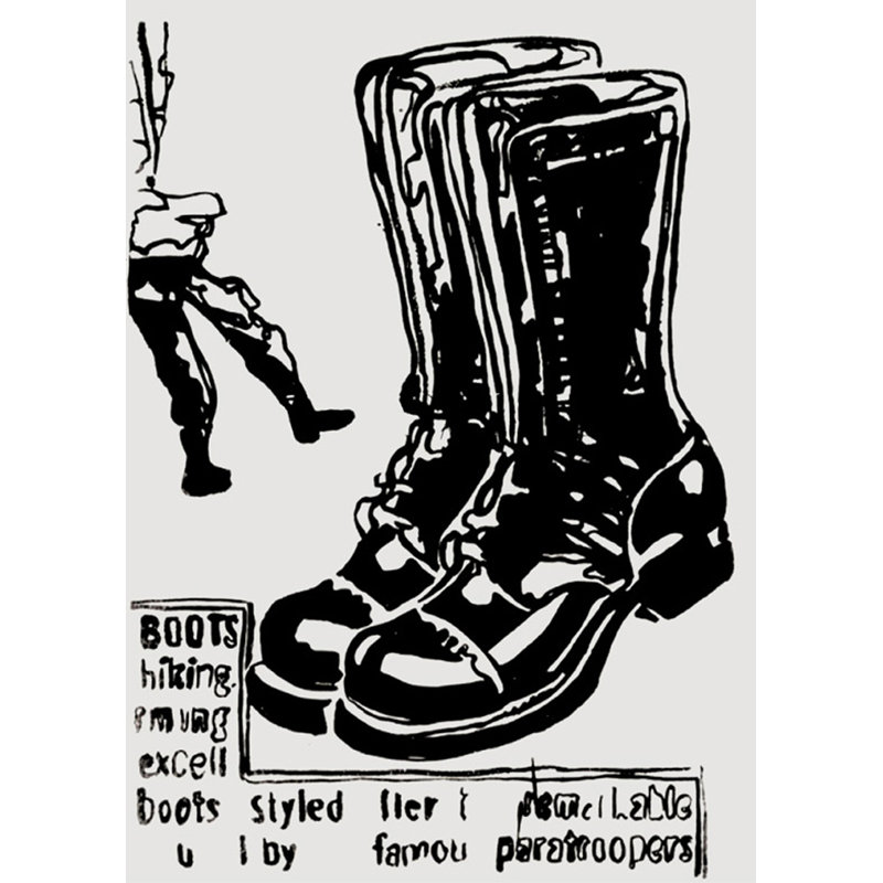 Bottes de parachutiste, c. 1985-86, H 18 po x l 13 po