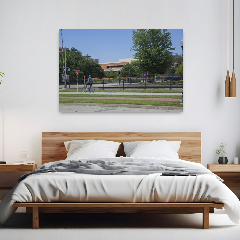 Man Riding Bicycle On Mississippi River Trail Davenport Scott County Iowa USA by Matt Barnes - Print, 101.6 cm H x 152.4 cm W