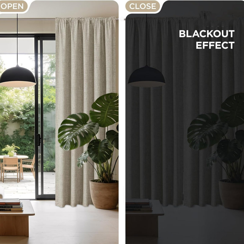 Faux Linen Blackout Curtain Panel Pair