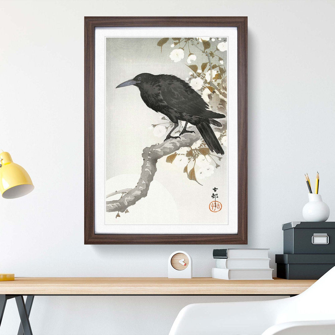 A Crow on the Blossom Tree by Ohara Koson - Framed Print