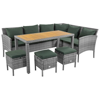 8 - Person Acacia Wicker Patio Dining Set with Rectangular Table , Cushions Included