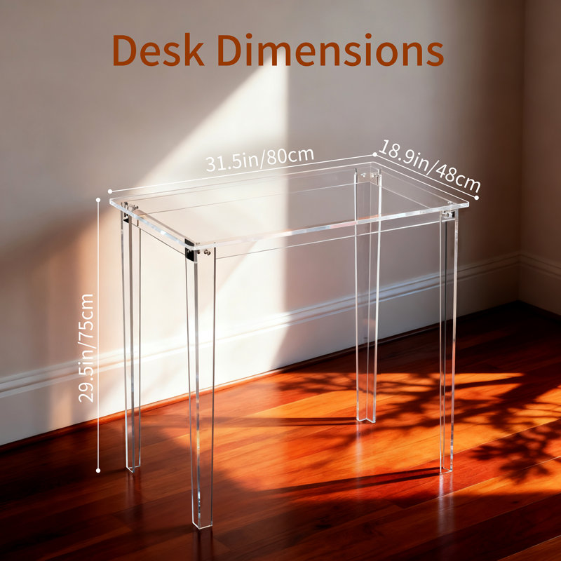 Acrylic Desk, Modern Writing Table For Home Office (Clear, Small), 29.5" H x 31.5" W x 18.9" D, Clear