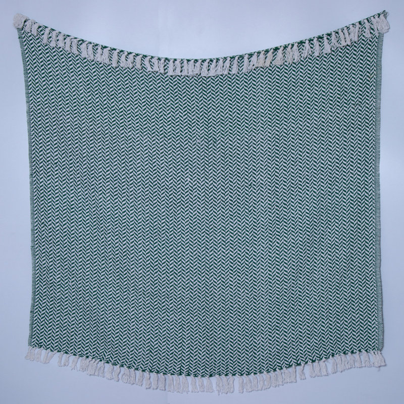 Jeté en coton tissé vert à chevrons