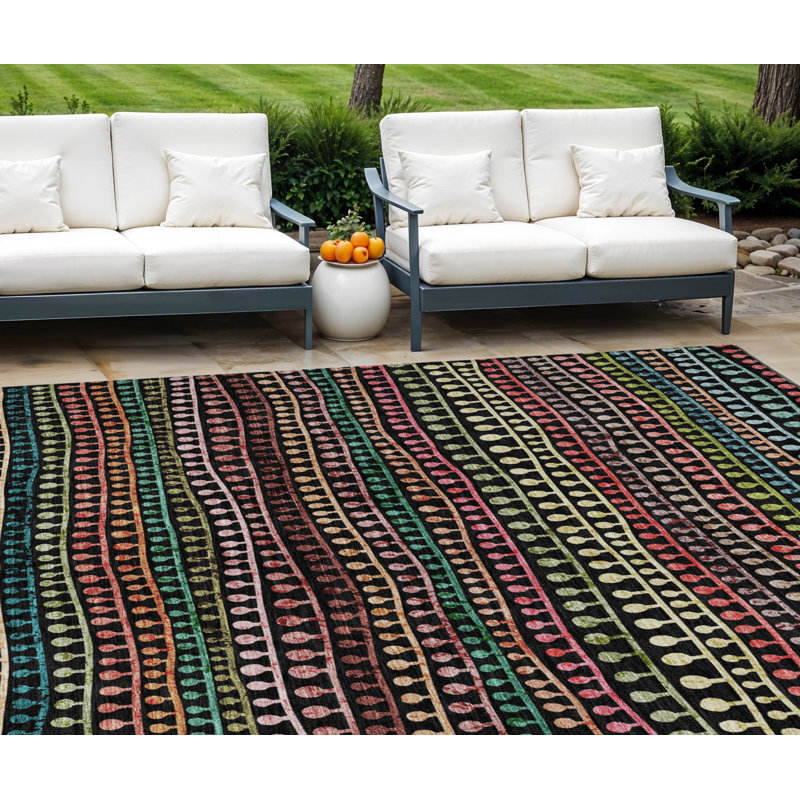 Tapis intérieur lavable rayé noir et vert 9 pi x 12 pi