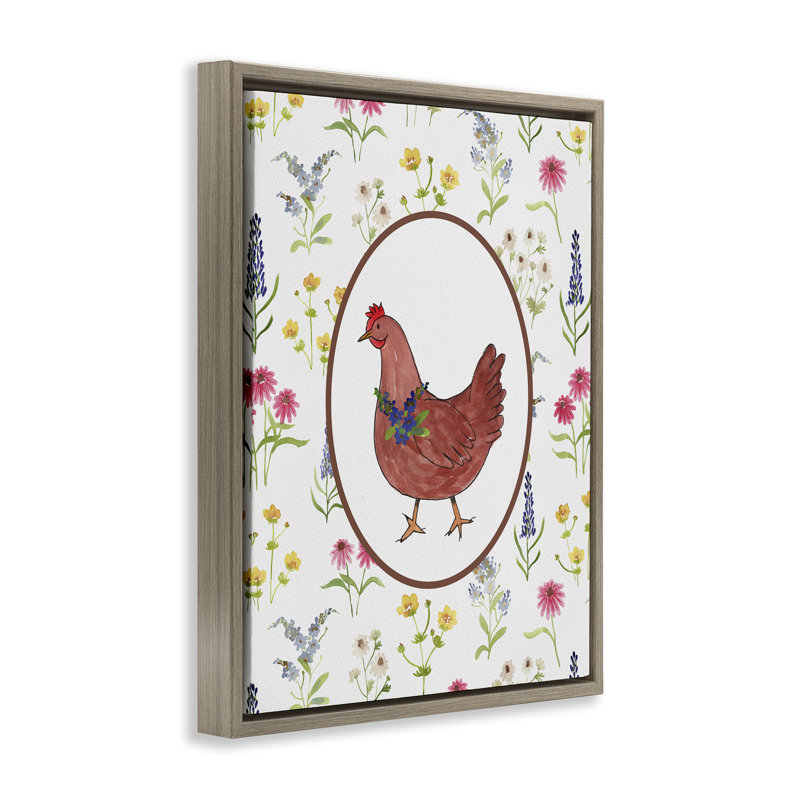 Cadre flottant Farm Friends Rooster & Herbs, design par Nina Jacobs, H 21 po x l 17 po, Cadre flottant orme Montalcino