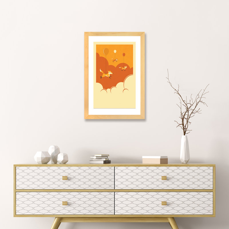 Volée de renards, art encadré, H 32 po x l 24 po x P 1 po, Papier encadré naturel