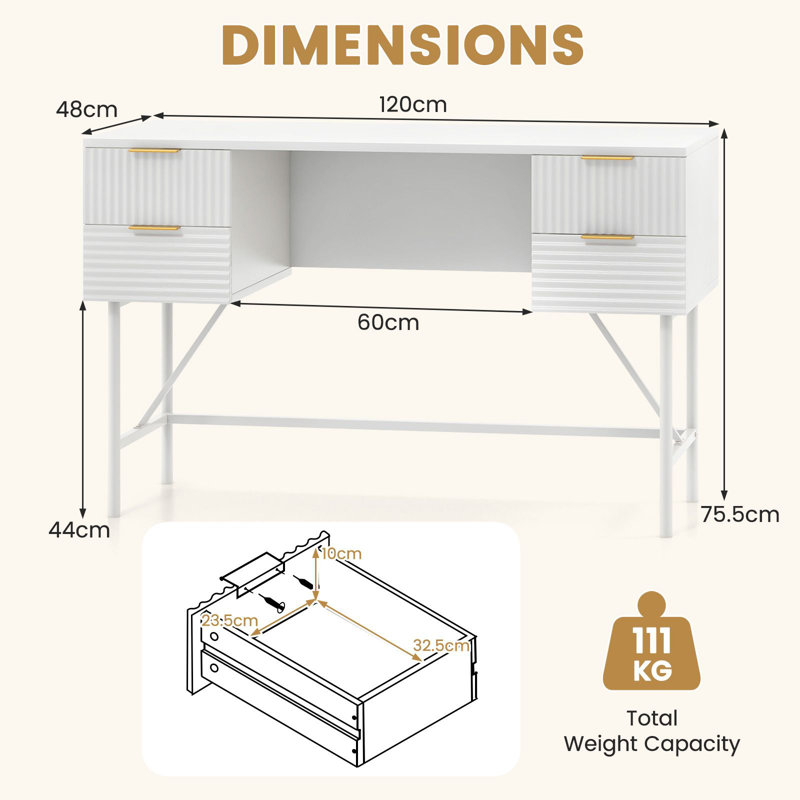 Metal Base Computer Desk, White/White