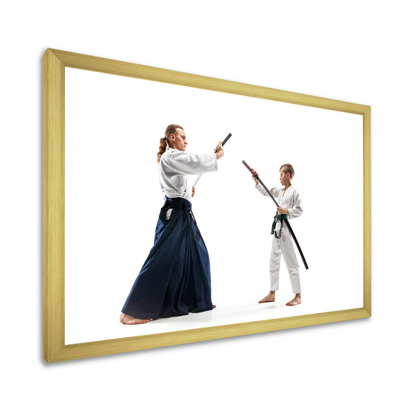 Impression d'arts martiaux, formation d'un adolescent sur toile, Cadre doré simple, H 12 po x l 20 po x P 1 po