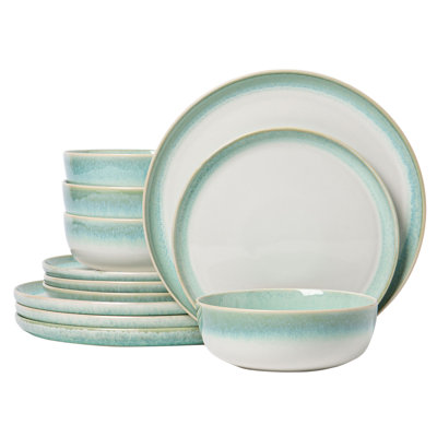 ALOFMO Moss Edge 12 Piece Stoneware Dinnerware Set, Service for 4