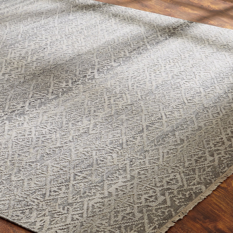 Wool Geometric Area Rug in Gray, Rectangle 10' x 14'