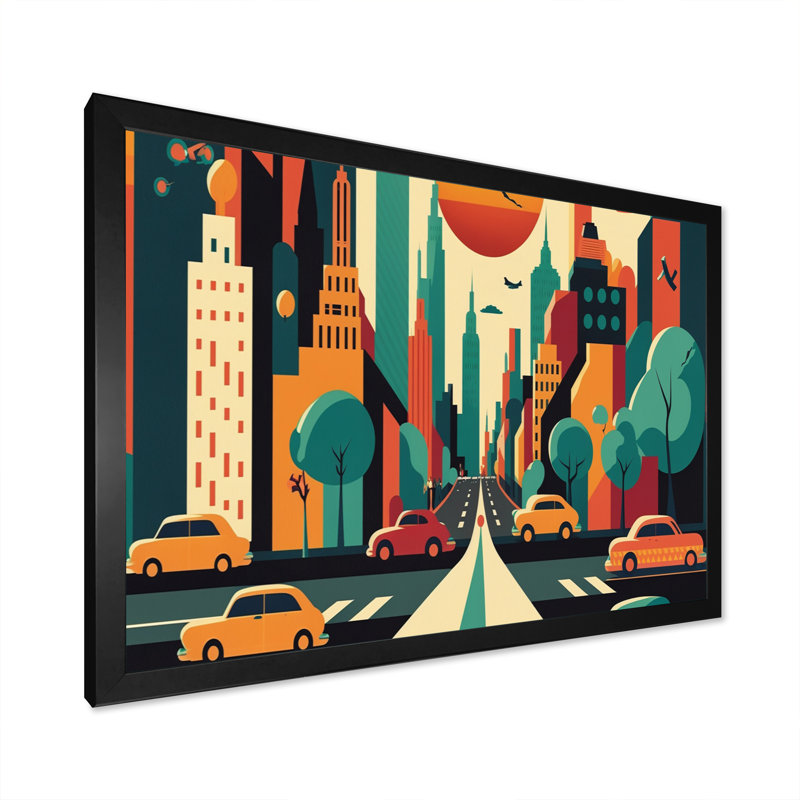 Paysage urbain coloré II - art mural sur toile Cityscapes, Cadre simple noir, H 24 po x l 32 po x P 1 po
