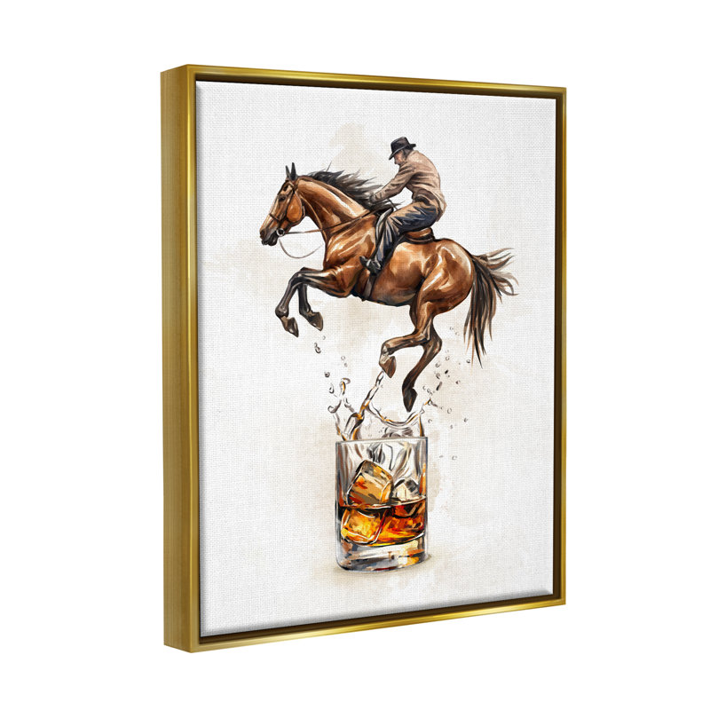 Cowboy & Bourbon - reproduction de cadre flottant sur toile, H 21 po x l 17 po x P 1,7 po, Cadre flottant métallique doré