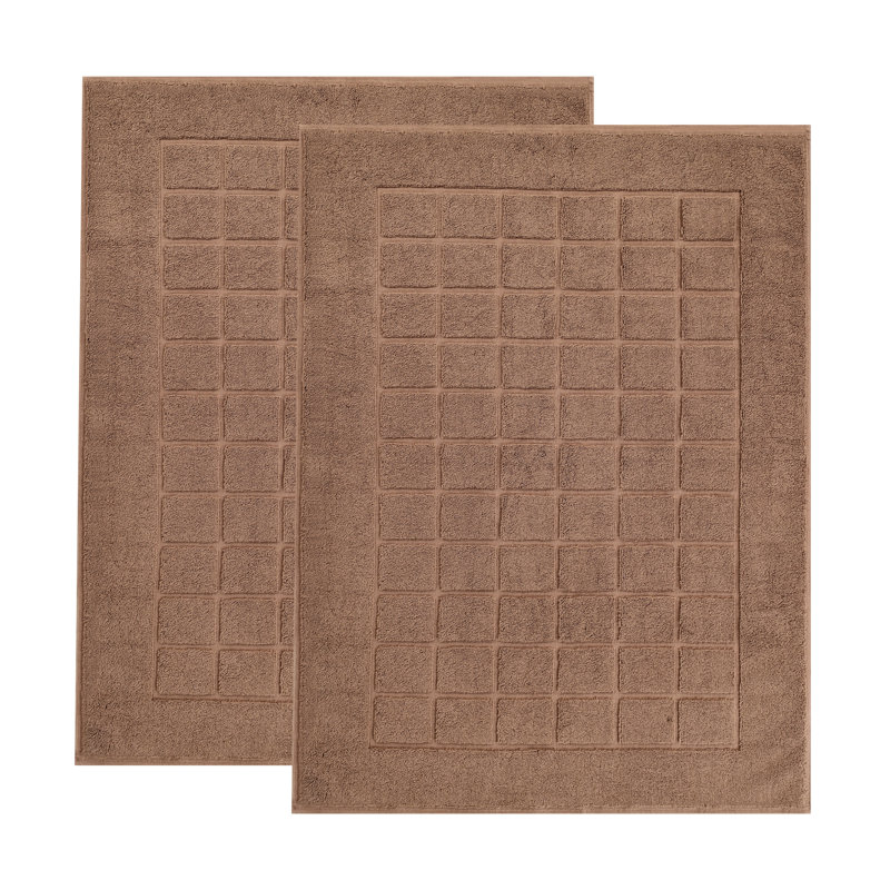 Nora Cotton Terry Solid Absorbent Thick Checkered Washable 2 Piece Bath Mat Set, Chocolate