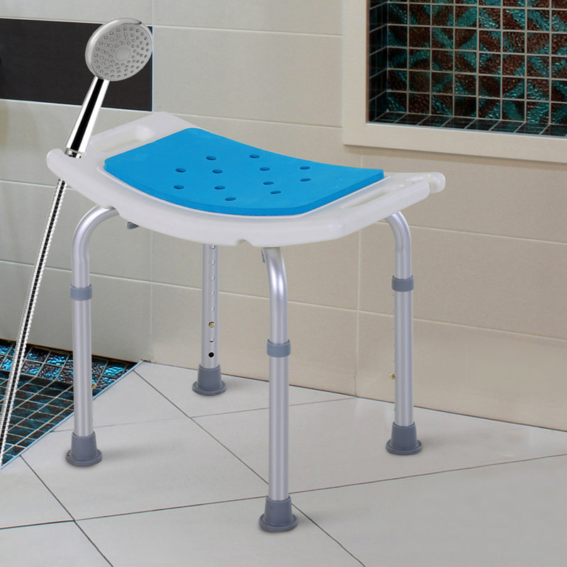 Siège de douche réglable pour personnes âgées, blessées et enceintes - 6 niveaux, antidérapant, - tabouret de bain en aluminium bleu