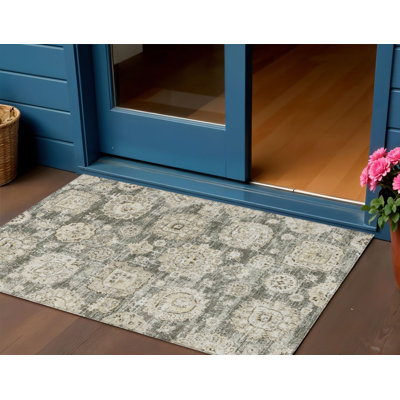3' X 5' Taupe Beige Floral Washable Indoor Outdoor Area Rug