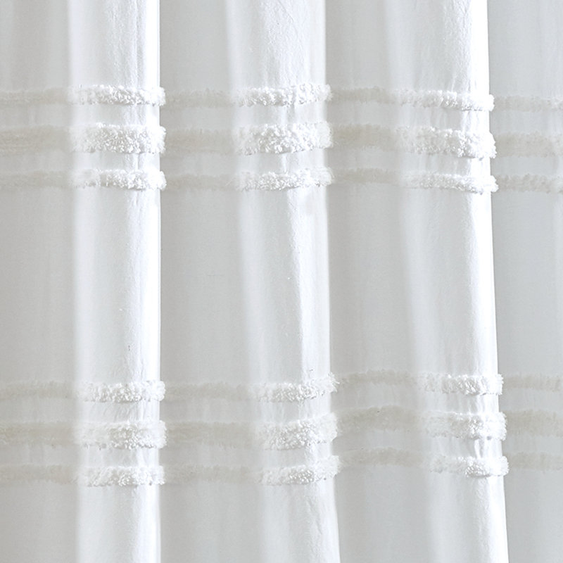 White Chenille Stripe Fabric Shower Curtain 72'' x 72''