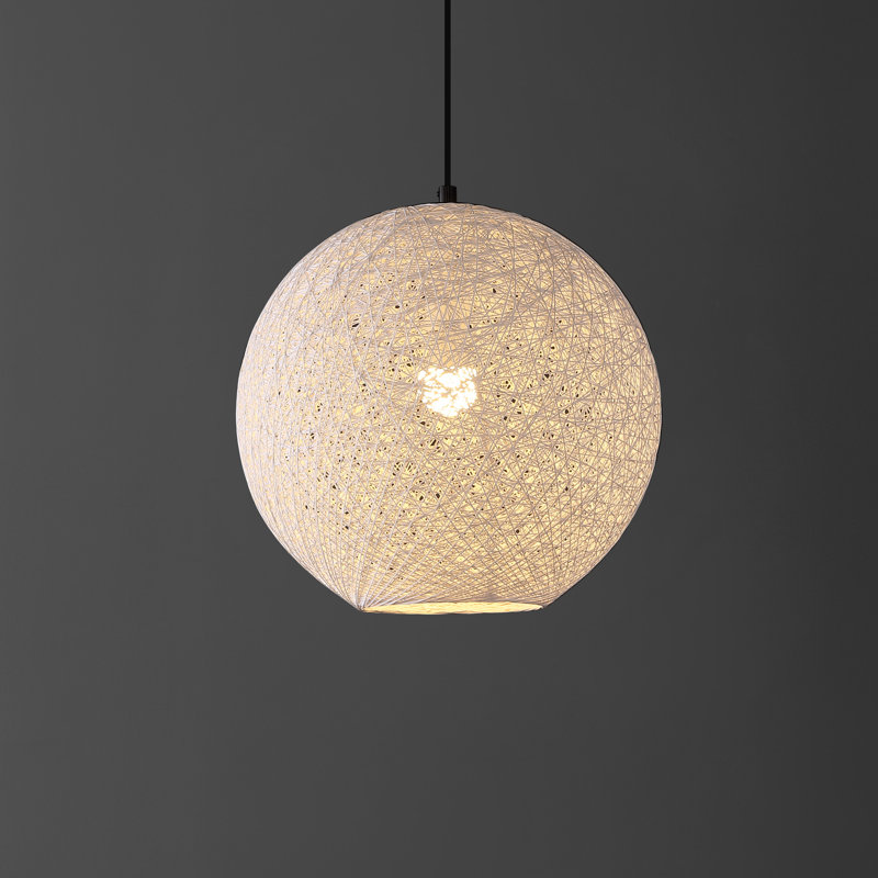 Luminaire suspendu sphère à 1 lumière avec accents en corde Anthoy, H 80 po x l 19,5 po x P 19,5 po, Blanc