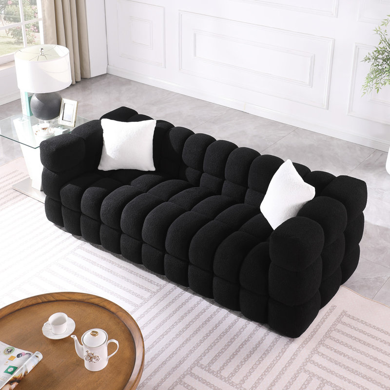 Upholstered 84.25'' Sofa, Black, 26.8" H x 84.25" W x 36" D