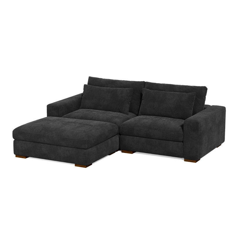 Alahya 3 - Piece Upholstered Sectional, Black Corduroy