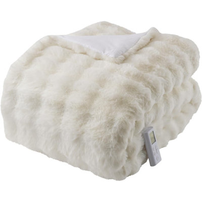 Queen Size Heated Comforter Blanket Faux Fur Electric Comforter with Wireless Controller and Auto Shut-Off for Bedroom Living Room ,90"x90"