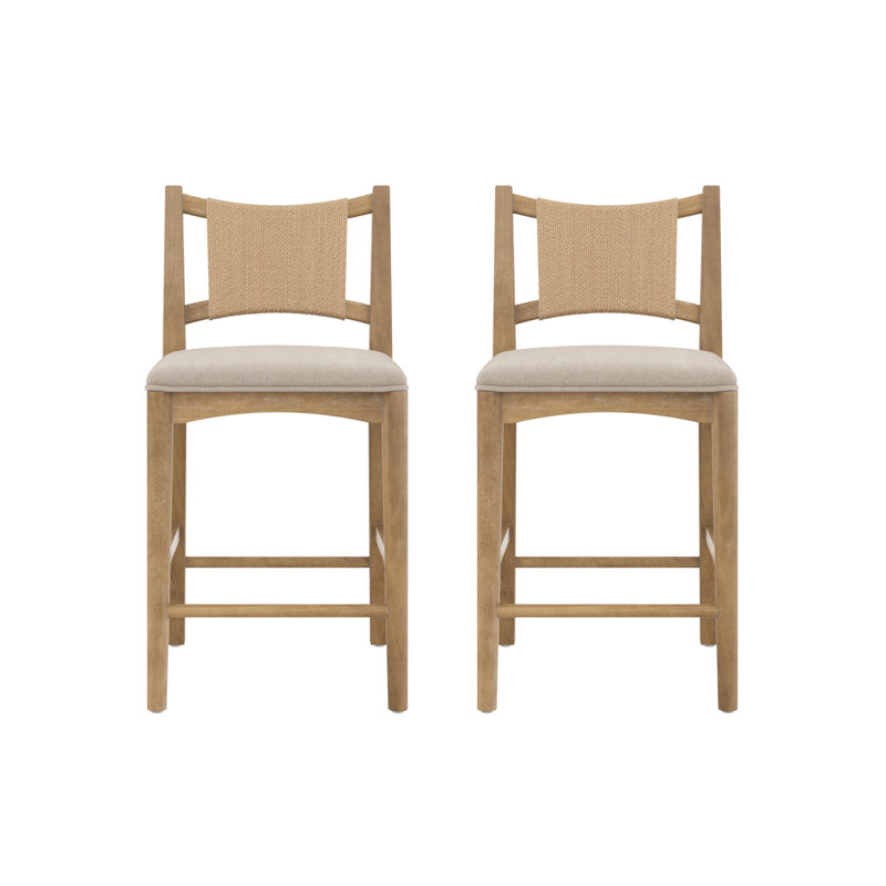 Tabouret de bar à hauteur de comptoir Boho avec dossier en ruppie maritime, 2