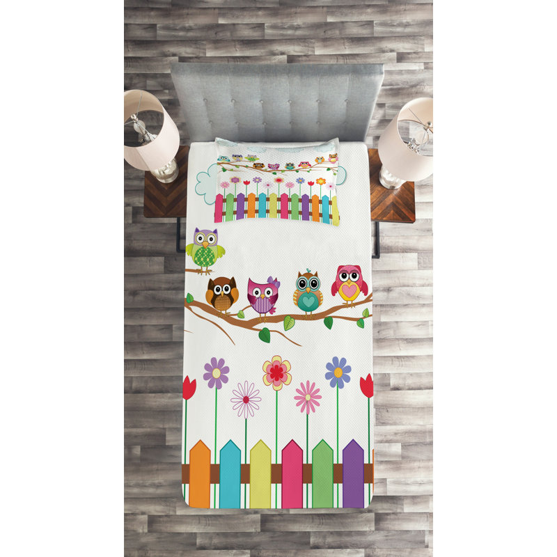 Owl Coverlet, Twin Bedspread + 1 Sham