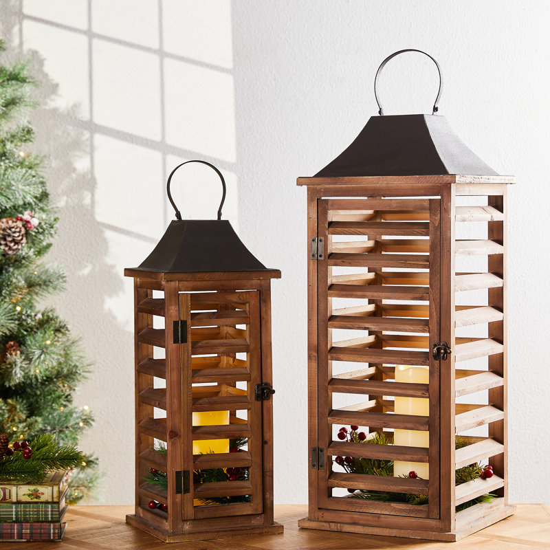 Wooden Tabletop Lantern, Brown