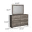 Ensemble de commode et miroir 2 pièces Isnk, 6 tiroirs avec poignées de barre, gris rustique
