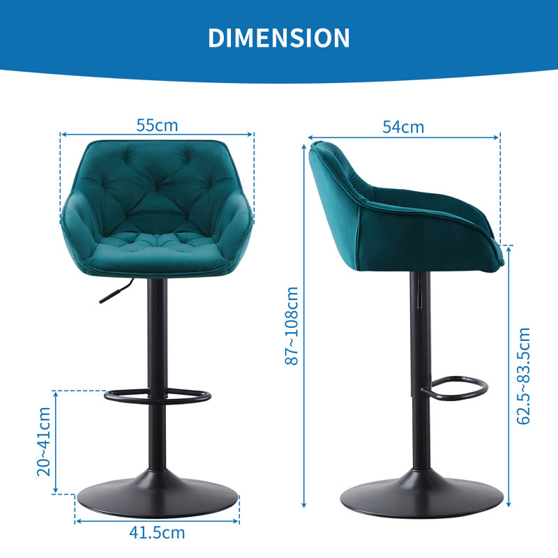 Swivel Upholstered Adjustable Height Counter Stool, Teal