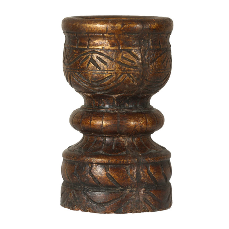 Vintage Gold Hand-Carved Wood Candle Holder for Rustic Table Decor