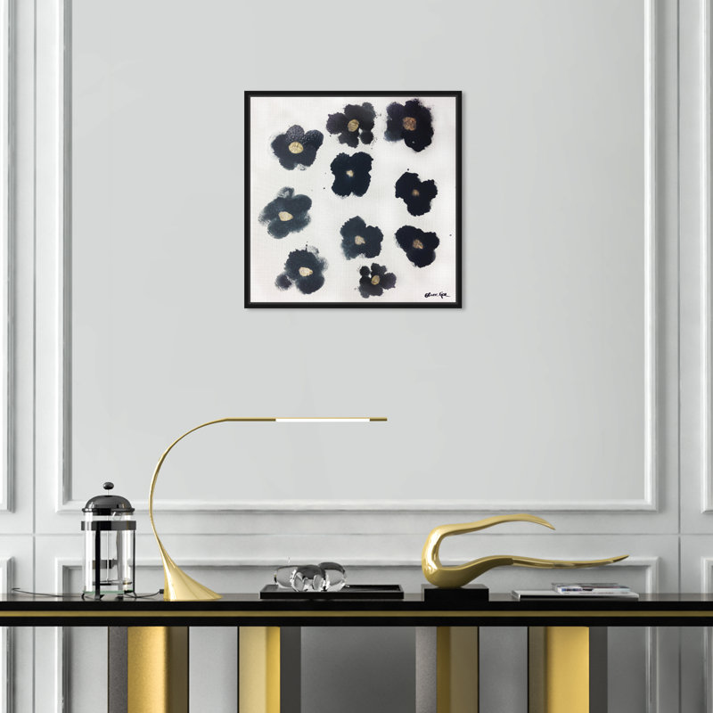 Coco's Gold Camellias - Graphic Art, 16" H x 16" W, Black Framed, No Mat