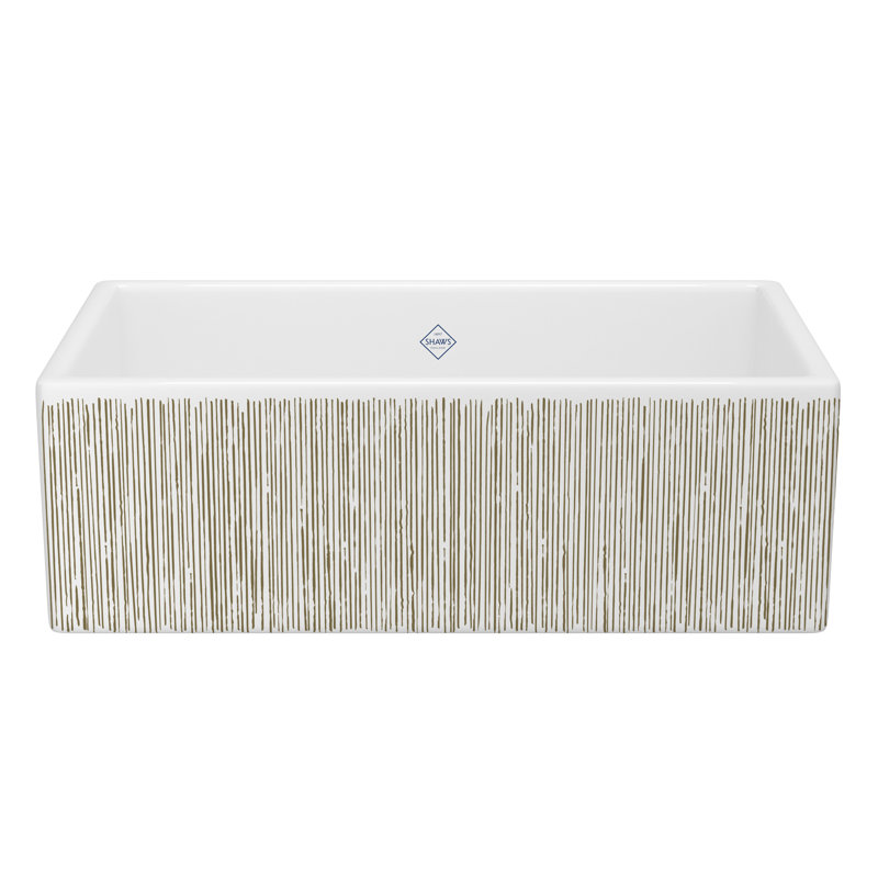 Shaker 33" Single Bowl Farmhouse Apron Front Fireclay Kitchen Sink, Lines Gold