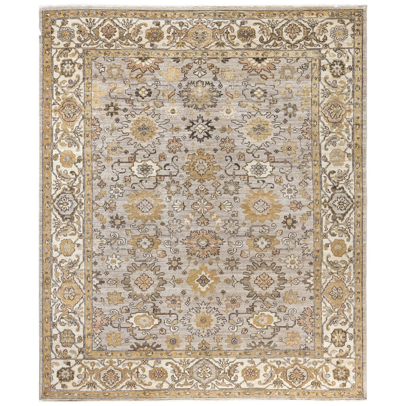 Tapis noué à la main de conception unique Raffin - gris, 7 pi 10 po x 9 pi 9 po