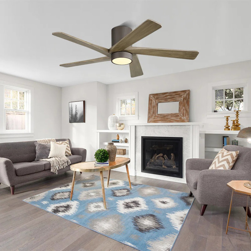 Ventilateur de plafond 48 po à 5 pales en bois massif avec ensemble d'éclairage et télécommande, 48", Bois gris / gris