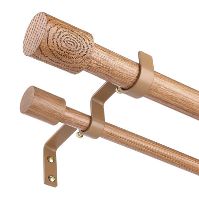 Wood Double Curtain Rod, Boho Decorative Long Dual Curtain Rod 66 To 120 Inch